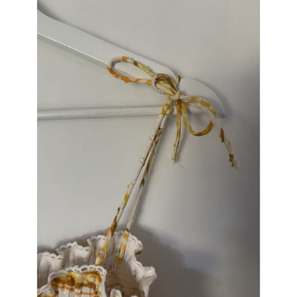 Caroline Costas Dress Large Yellow Floral Smoked Boho New Straps Aline - Picture 3 of 14